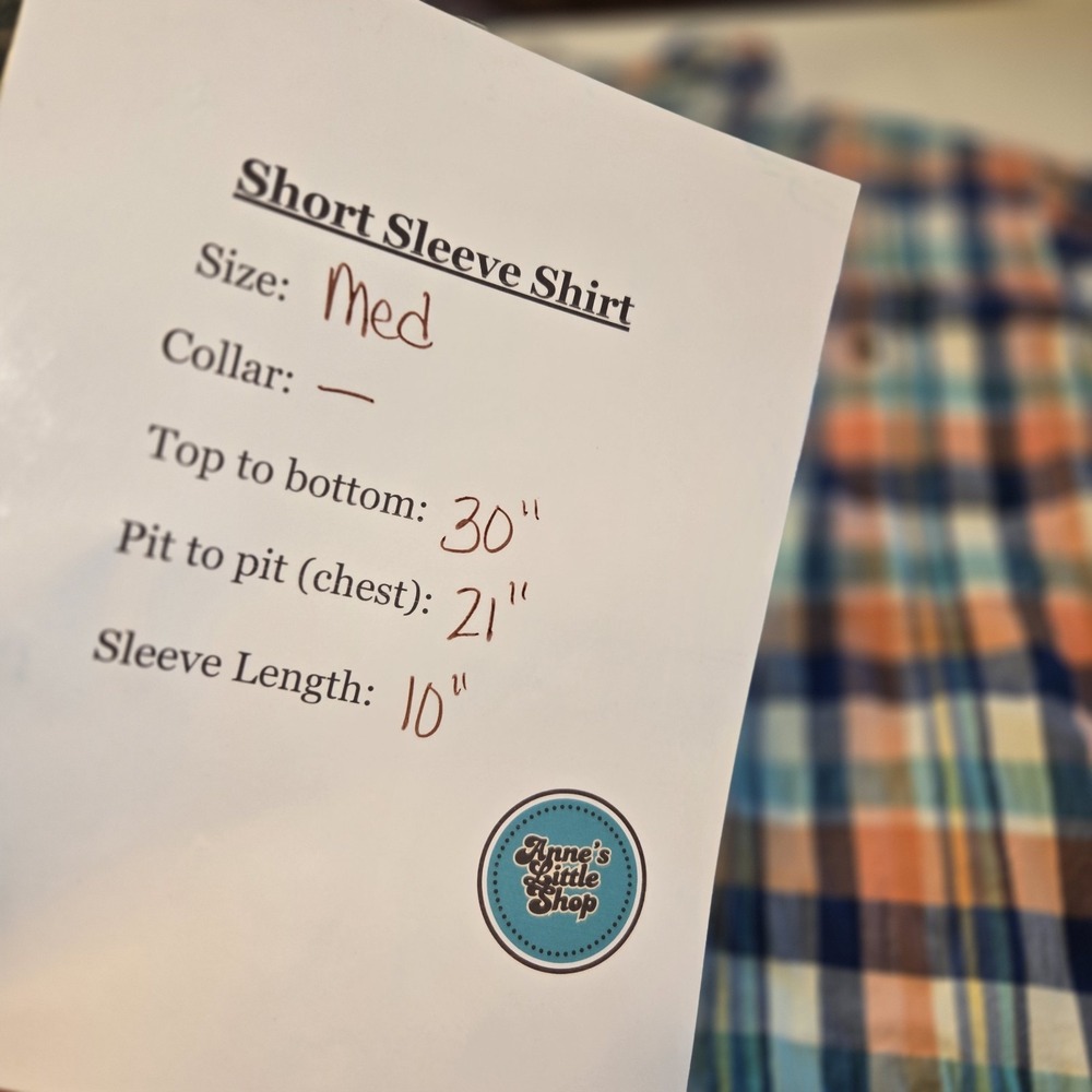 Plaid Collared Short Sleeve Mens Work Shirt Size Medium - Picture 7 of 7